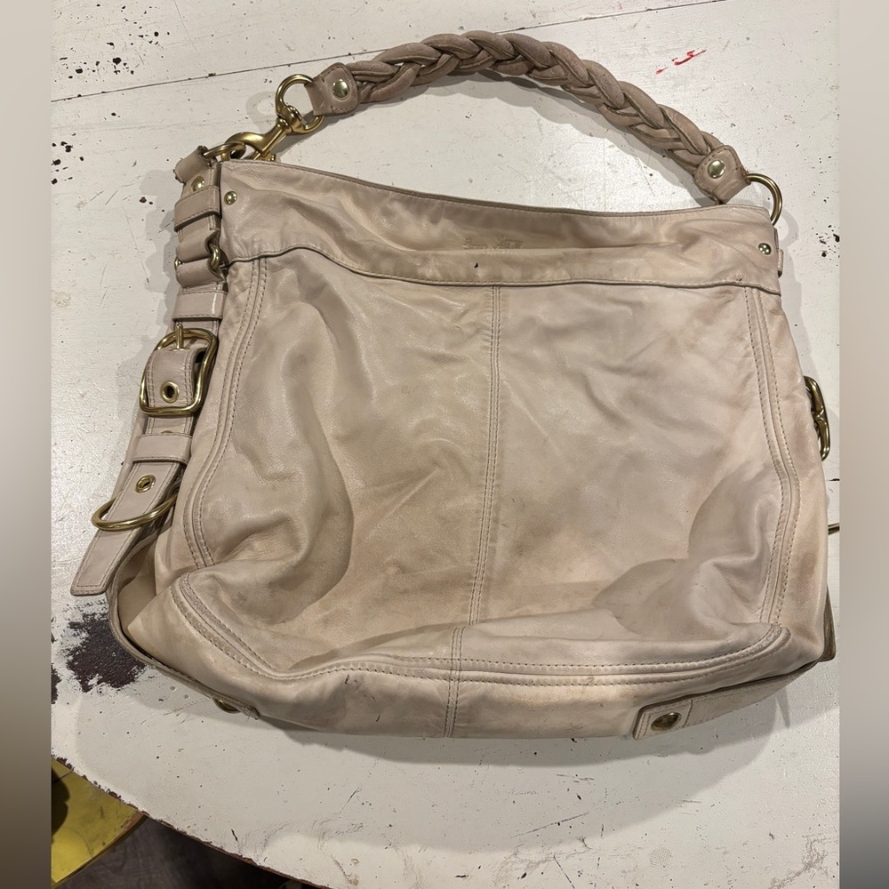 Coach Zoe Hobo Cream Leather Shoulder Bag with Braided Strap